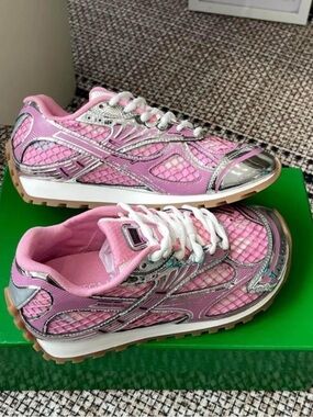 Bottega Veneta Pink and Silver Men's Athletic Sneakers